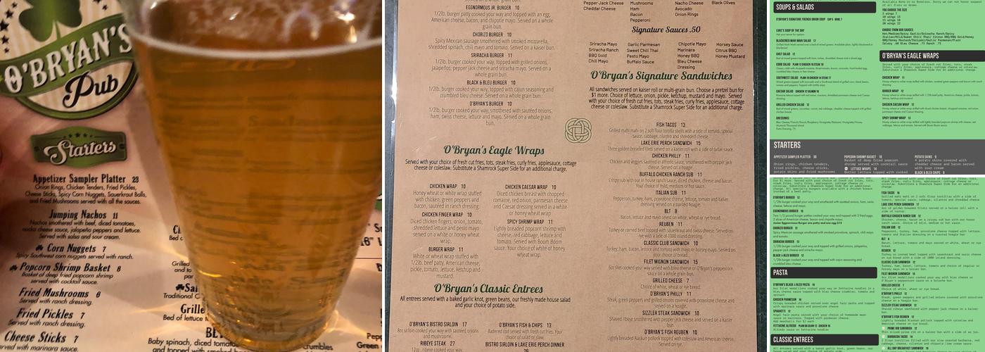 O'Bryan's Pub - Ashland, OH Menu
