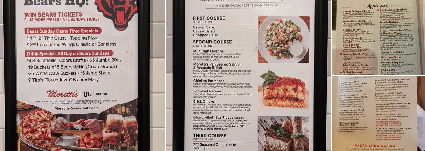 Moretti's Rosemont Menu