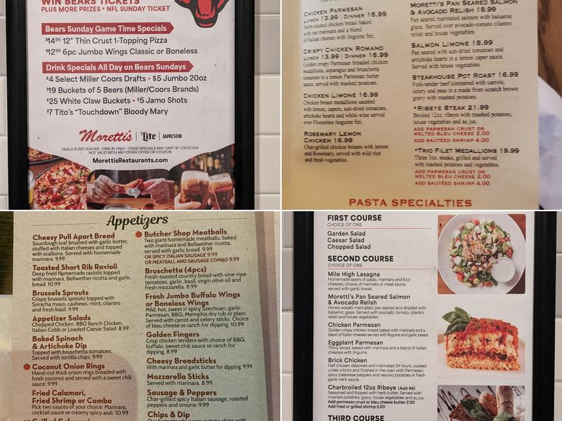 Moretti's Rosemont Menu