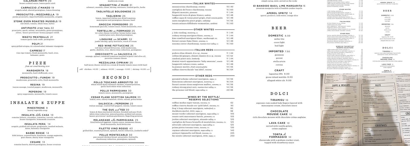 Stefani's Tuscany Cafe Menu
