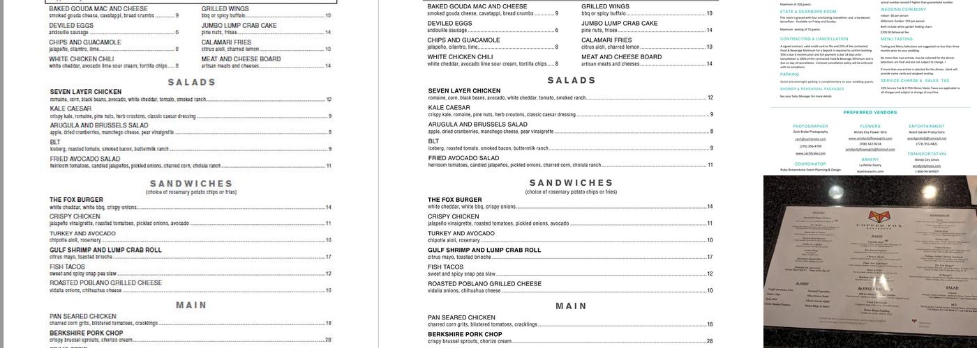 Copper Fox Menu