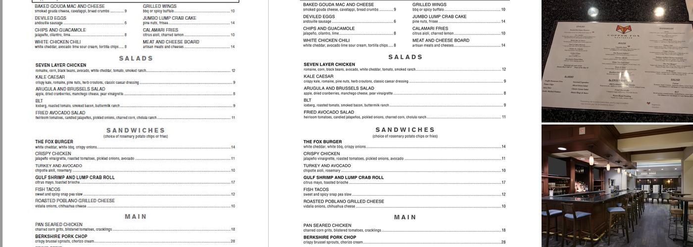 Copper Fox Menu