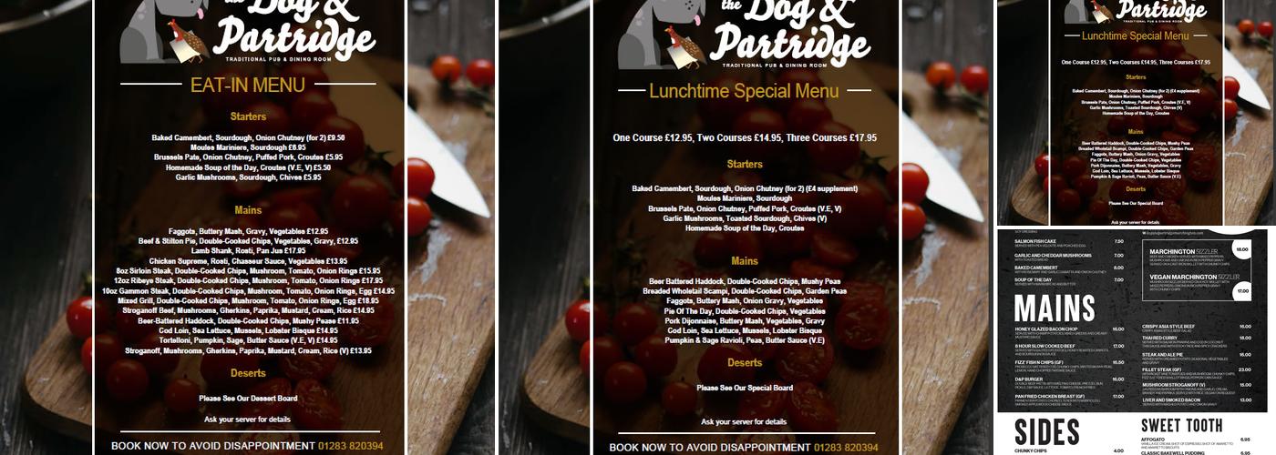 The Dog & Partridge Marchington Menu