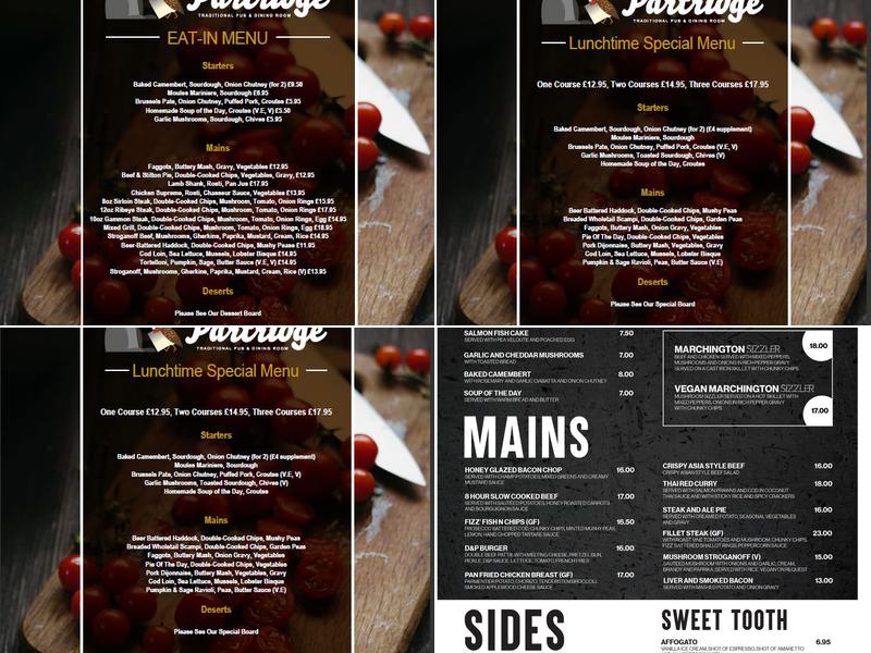 The Dog & Partridge Marchington Menu