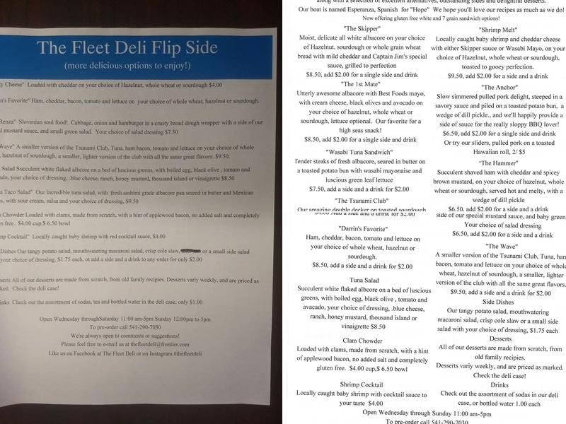 The Fleet Deli Menu