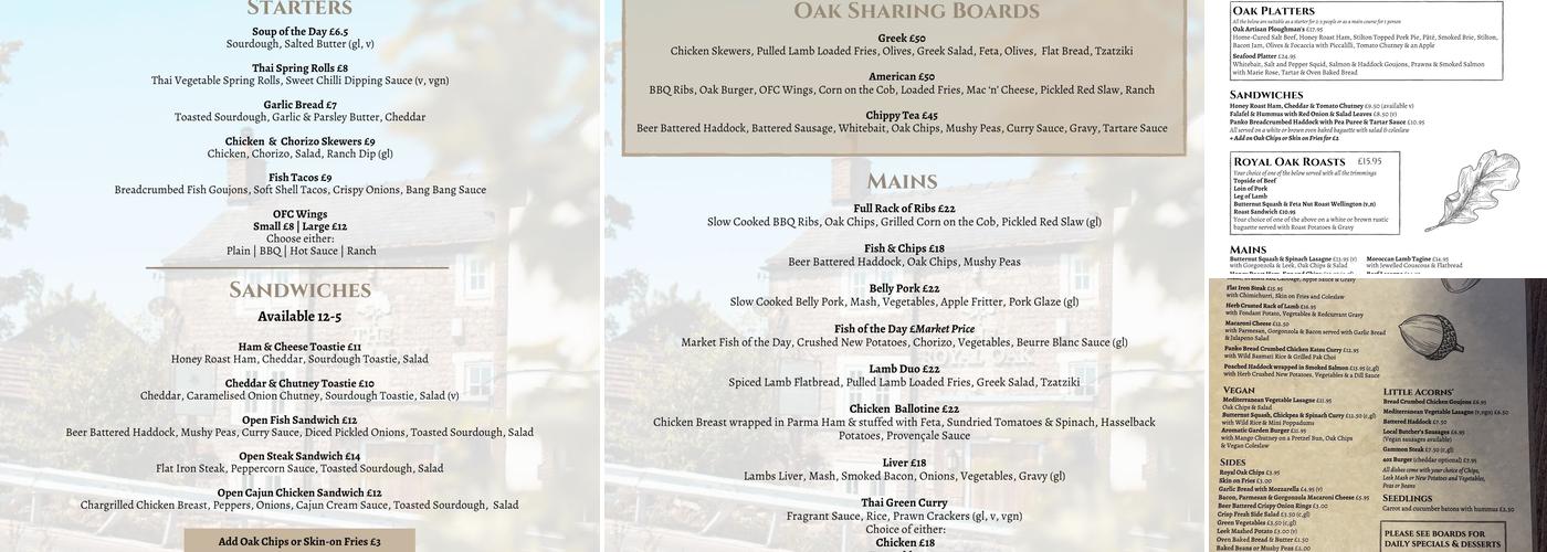 The Royal Oak | Peak District Menu