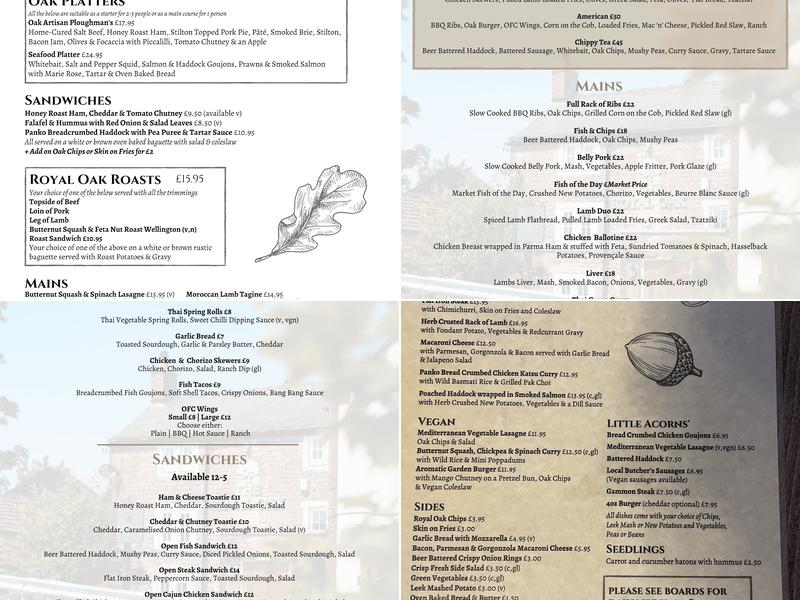 The Royal Oak | Peak District Menu