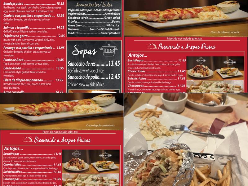 Arepas Paisas Dover Menu