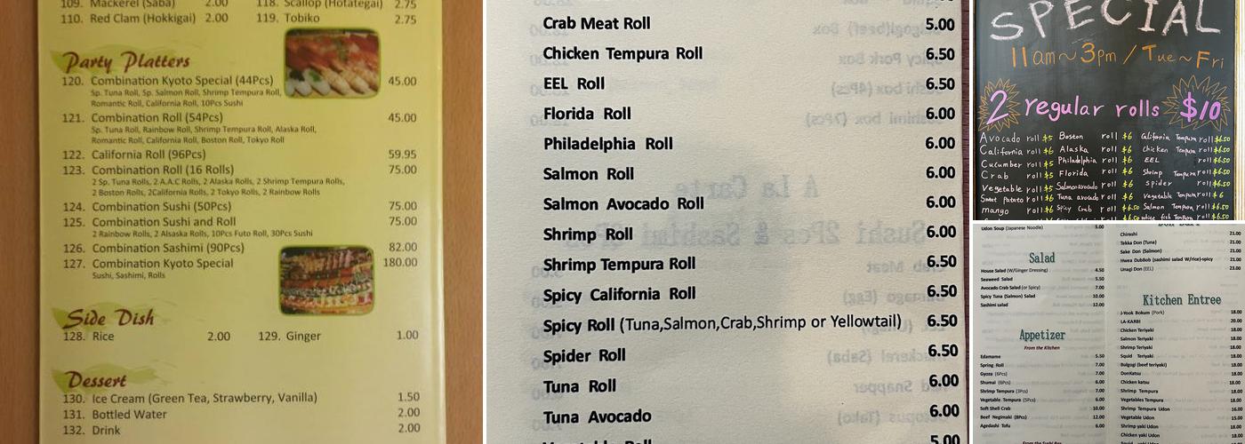 Kyoto Sushi Menu