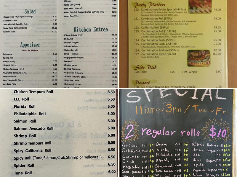 Kyoto Sushi Menu