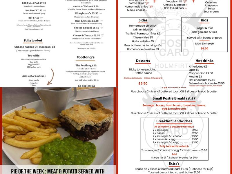 The Postcard Inn Menu