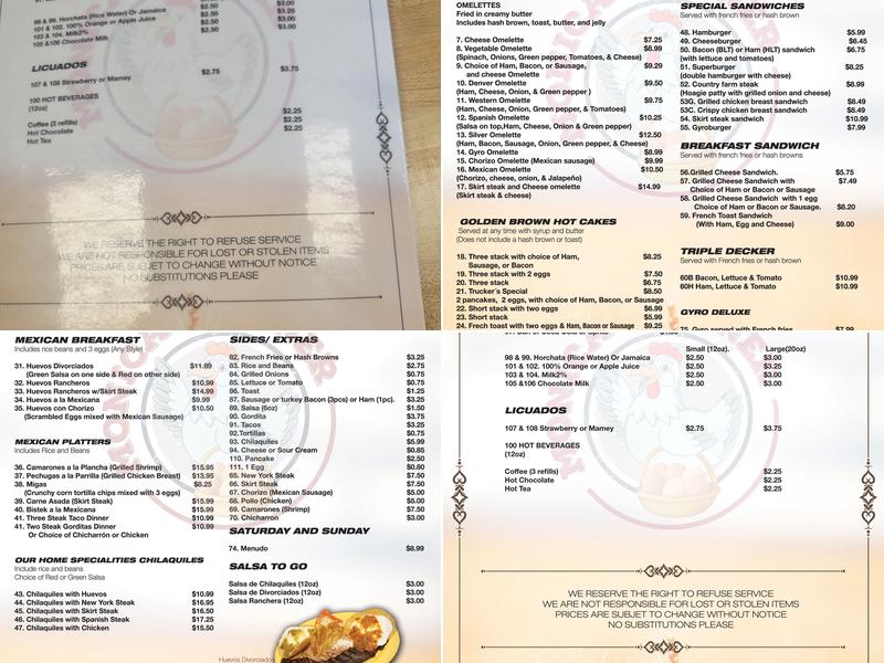 Monica's Diner Menu
