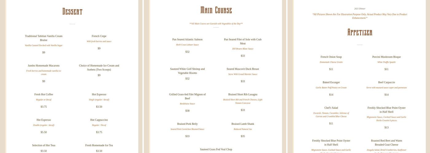 Chef's Table Menu