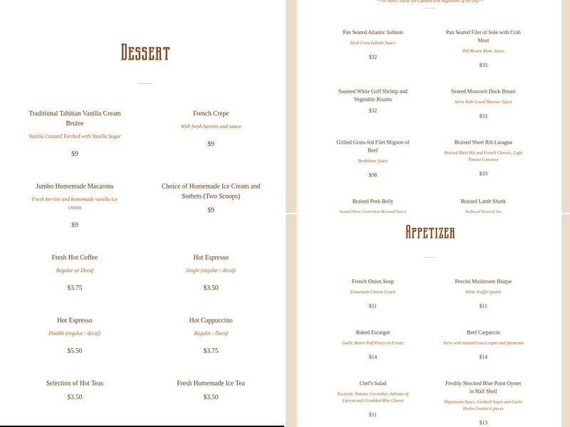 Chef's Table Menu