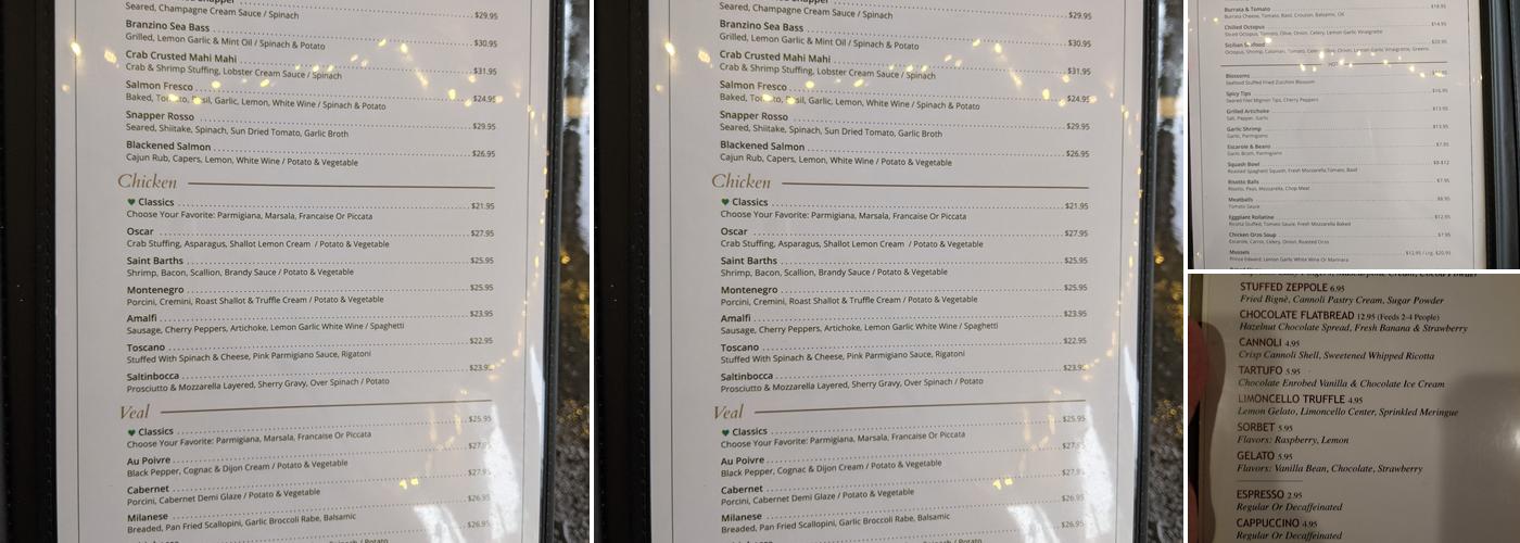 Rosario's Trattoria & Pizzeria Menu