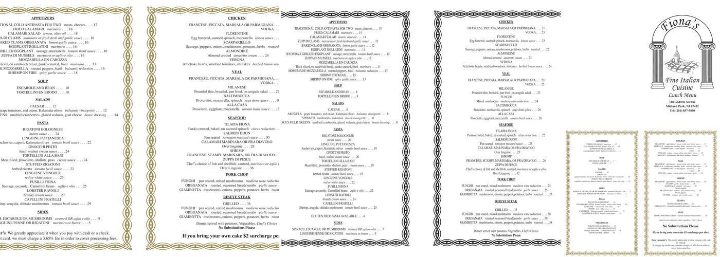 Fiona's restaurant Menu