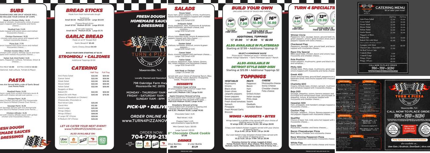 Turn 4 Pizza Menu
