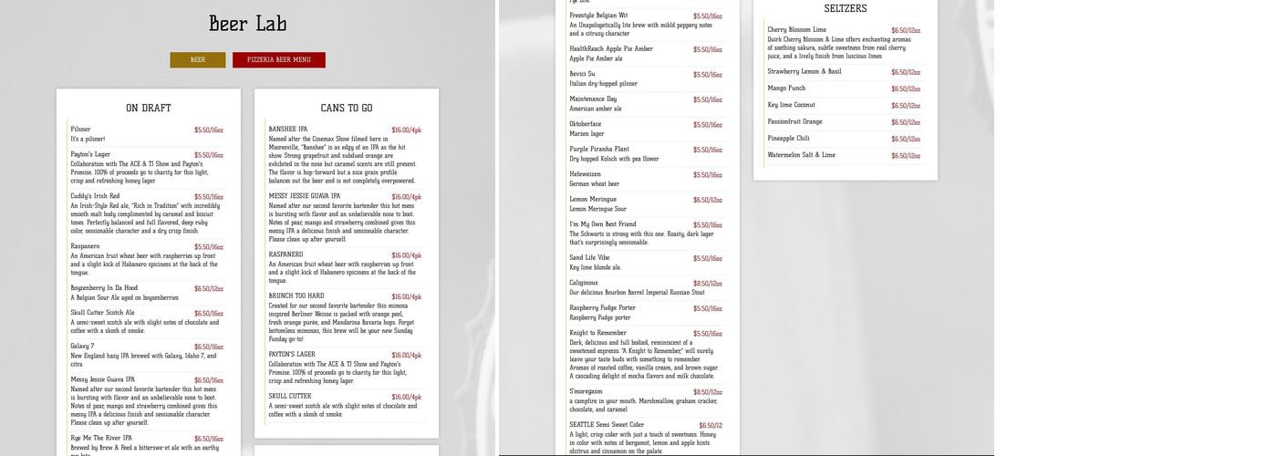 Ghostface Brewing Brewery & Pizzeria Menu