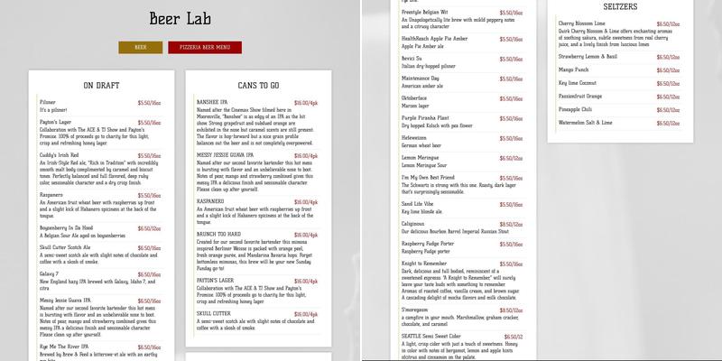 Ghostface Brewing Brewery & Pizzeria Menu