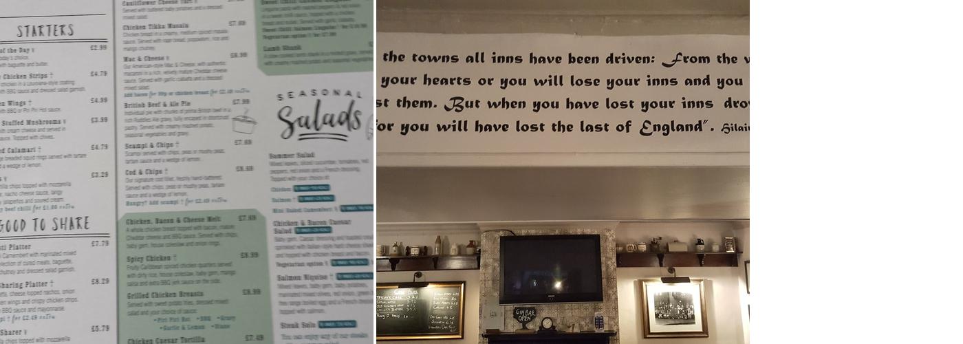 The Ring O' Bells Menu