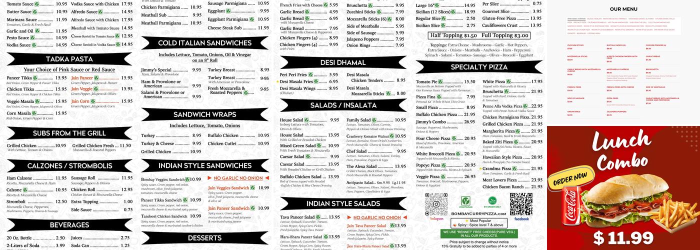 Jimmy Tomato’s And Bombay Curry Pizza Menu