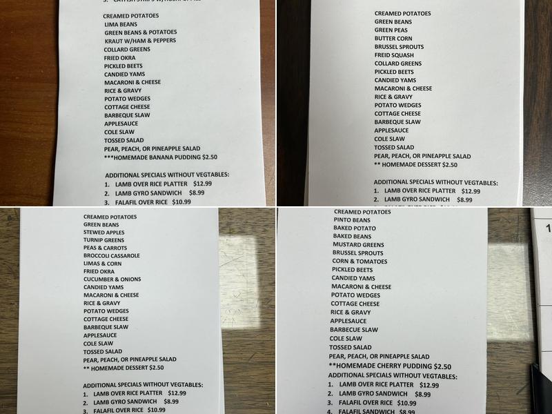 Bill's Truck Stop Menu