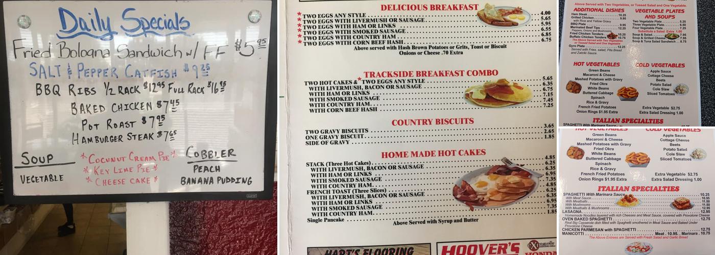 Trackside Restaurant Menu