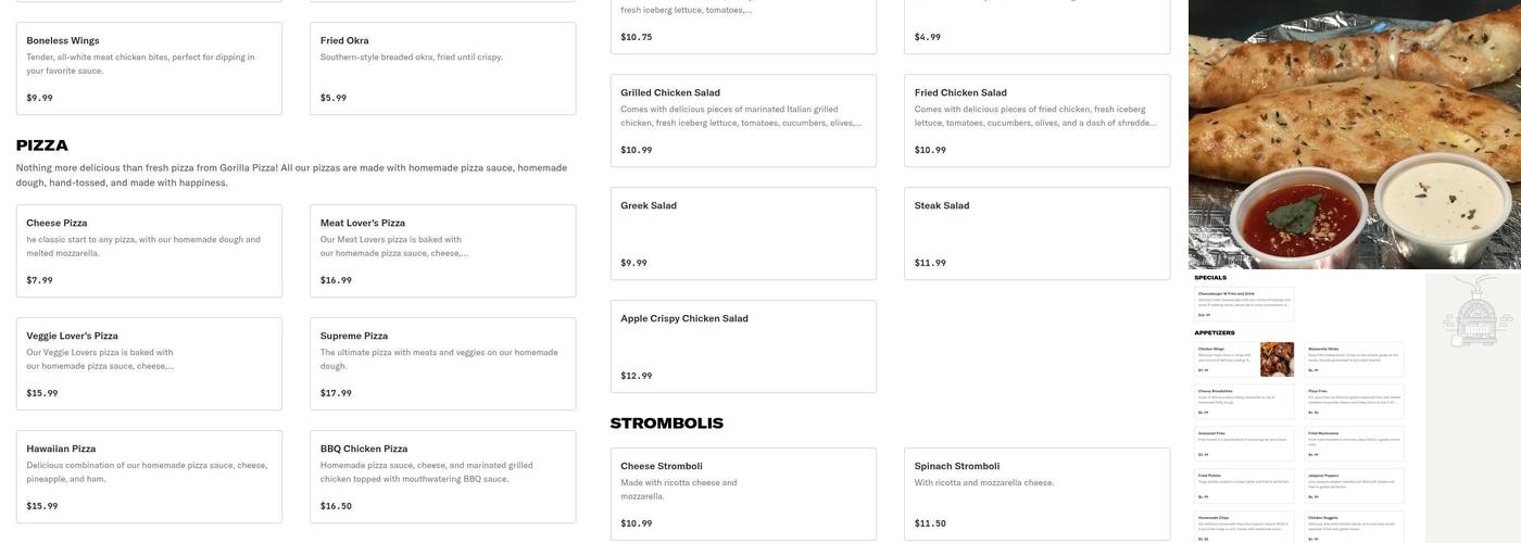 Gorilla Pizza Menu
