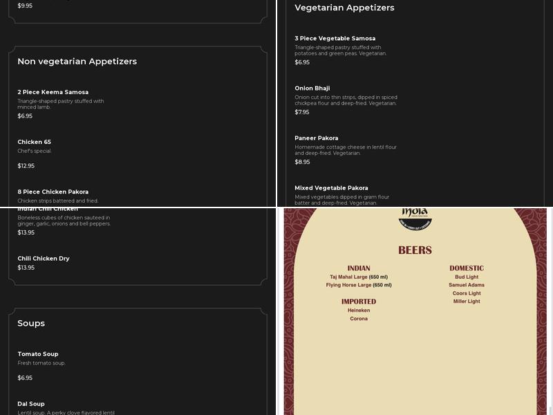 Taste of India Menu