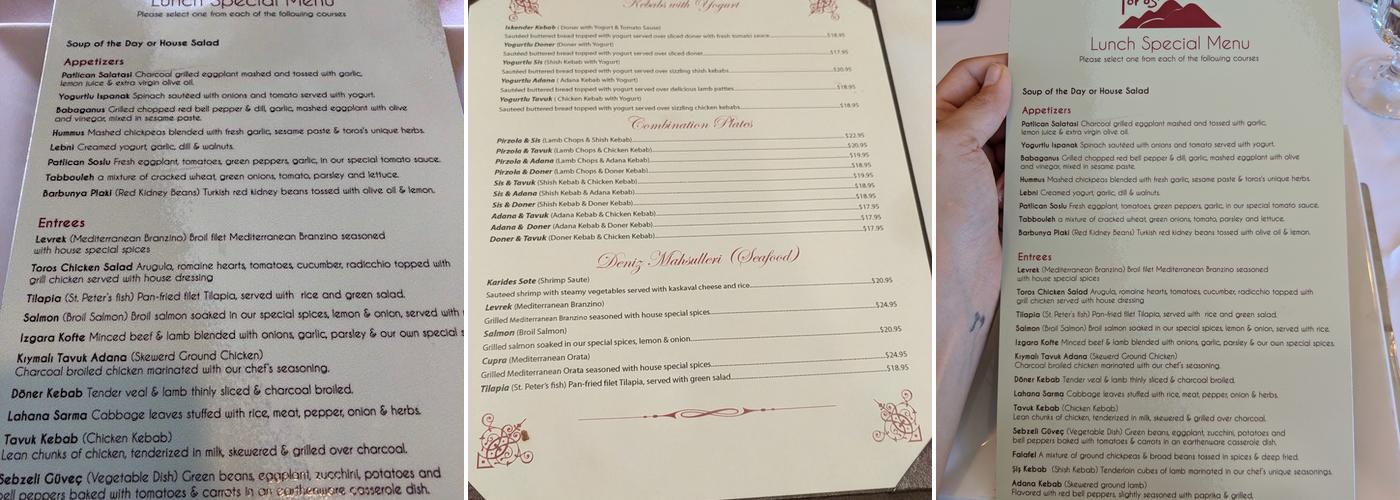 MYRA RESTAURANT Menu