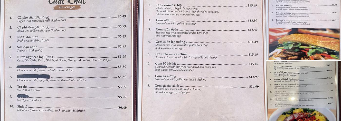 Saigon Noodle House Menu