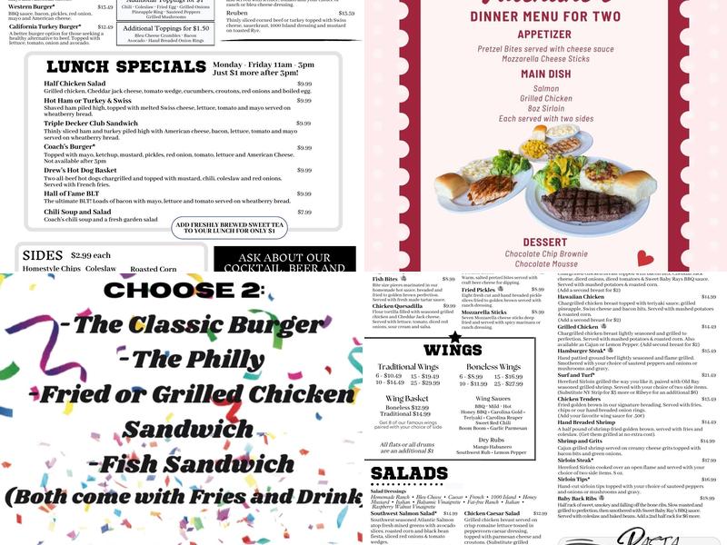 Coach's Neighborhood Grill Asheboro Menu
