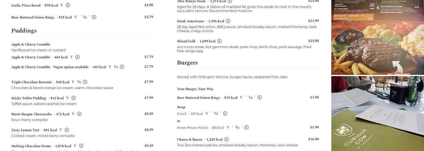 Curious Cow of Harrogate Menu