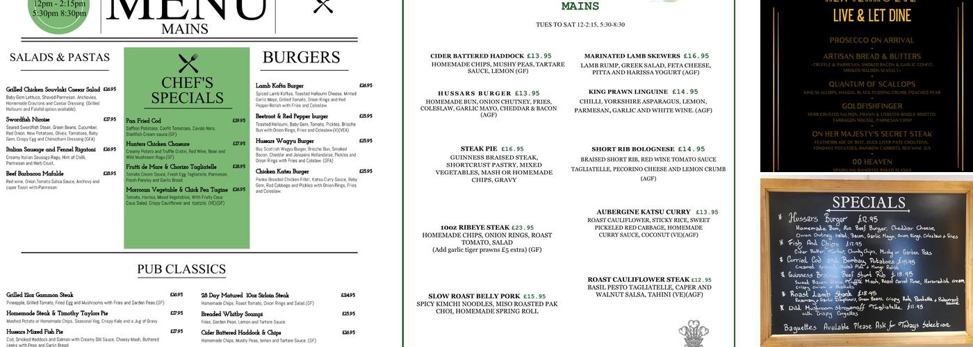 Yorkshire Hussar Inn Menu