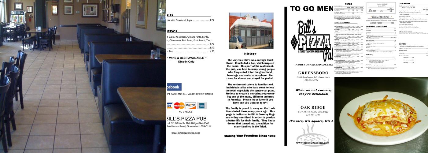 Bill's Pizza Pub Menu