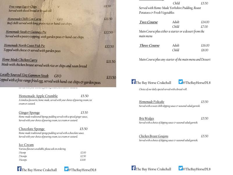 The Bay Horse Inn Menu