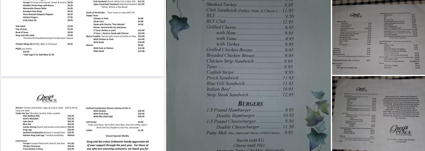 Greg's Place Menu
