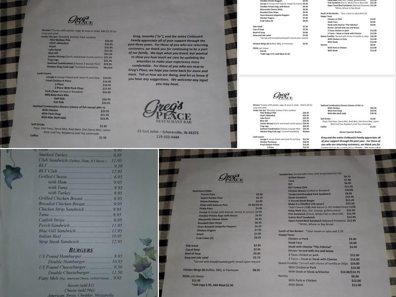 Greg's Place Menu