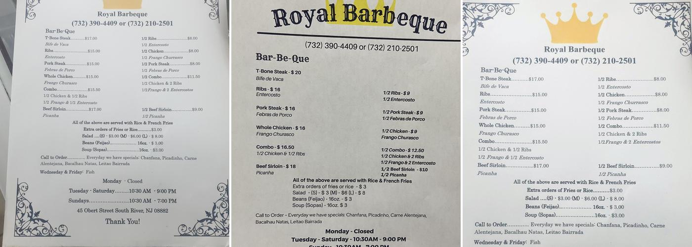 Royal Barbecue Menu