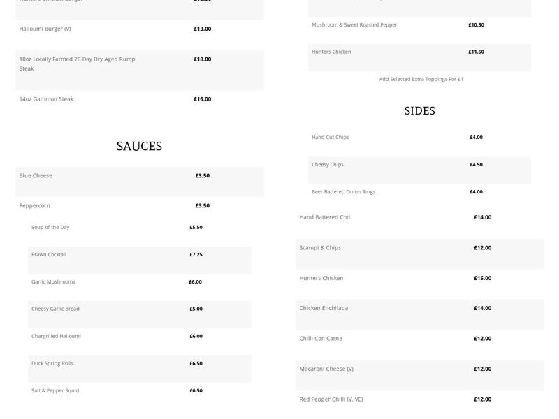 Shoulder Of Mutton Kirby Hill Menu