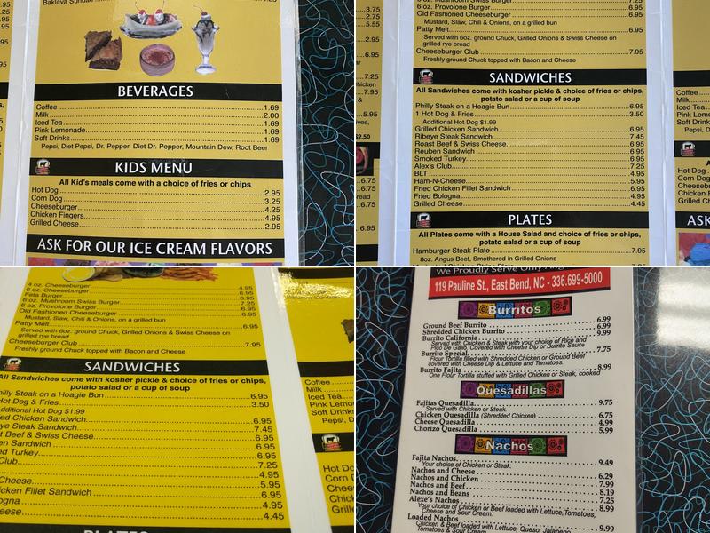 Alexe's Grill and Ice Cream Menu