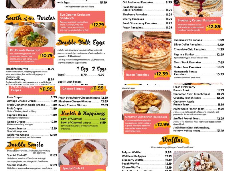Sophia's Famous Pancakes Menu
