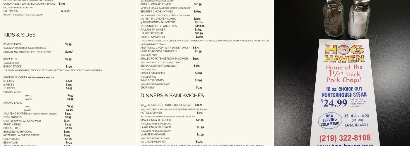Hog Haven Menu