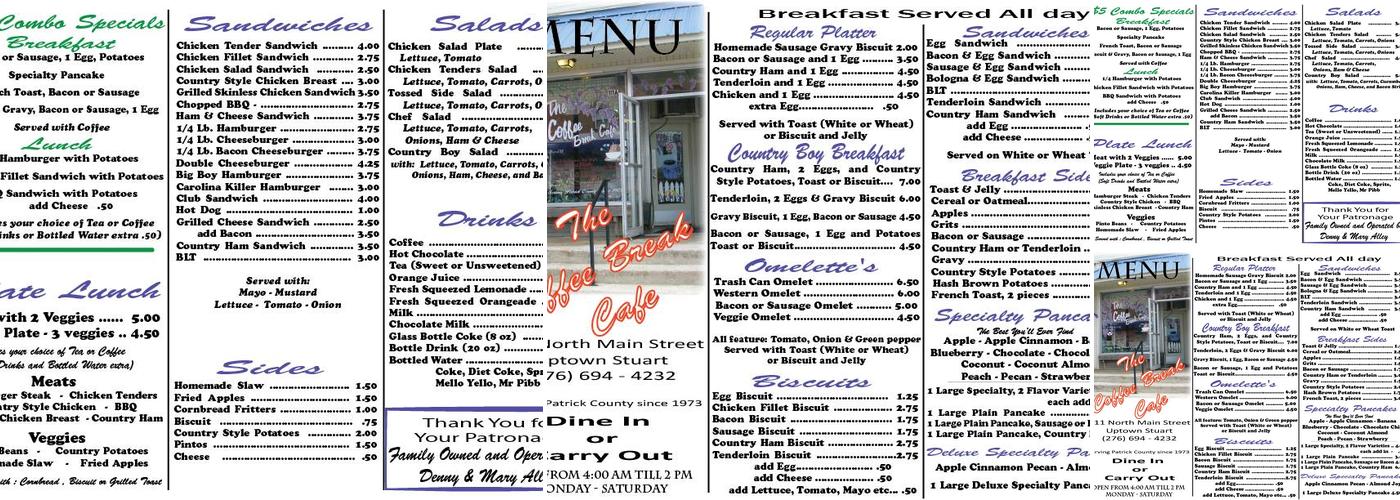 Coffee Break Menu