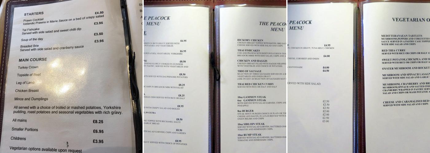 The Peacock Menu