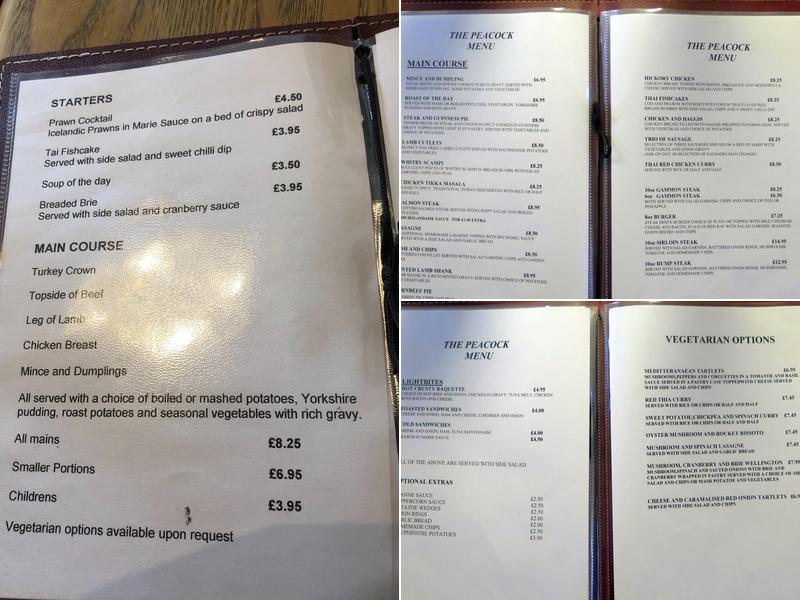 The Peacock Menu
