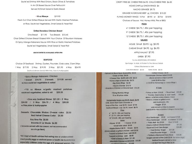 Monkey Bar & Grill Menu