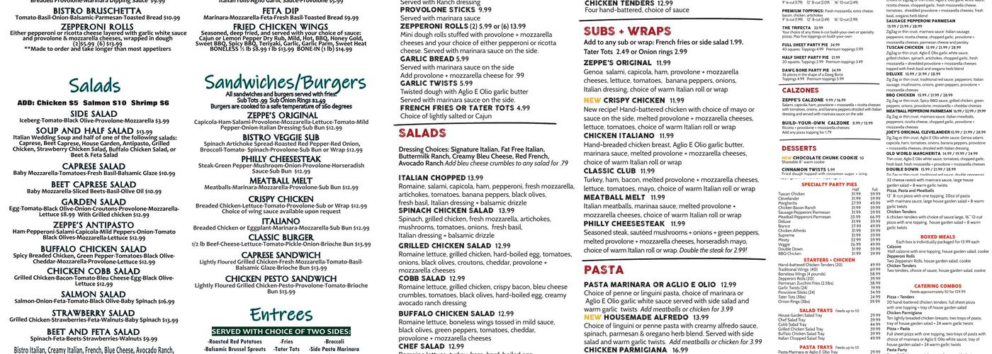 Zeppe's Pizzeria Menu