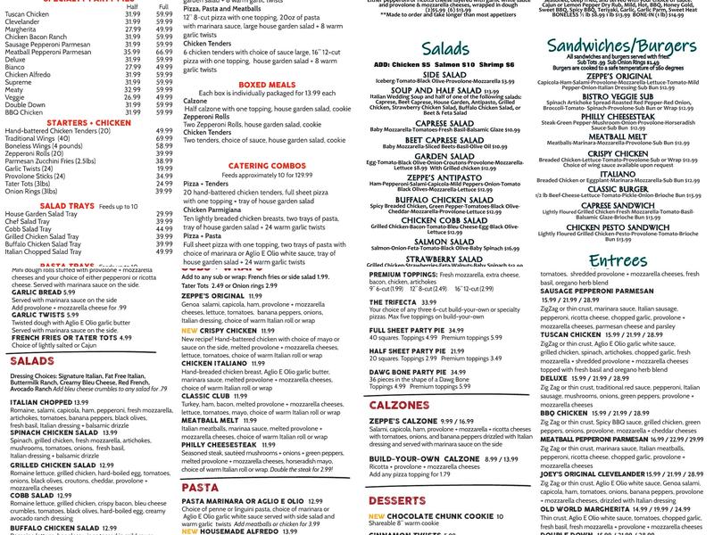 Zeppe's Pizzeria Menu
