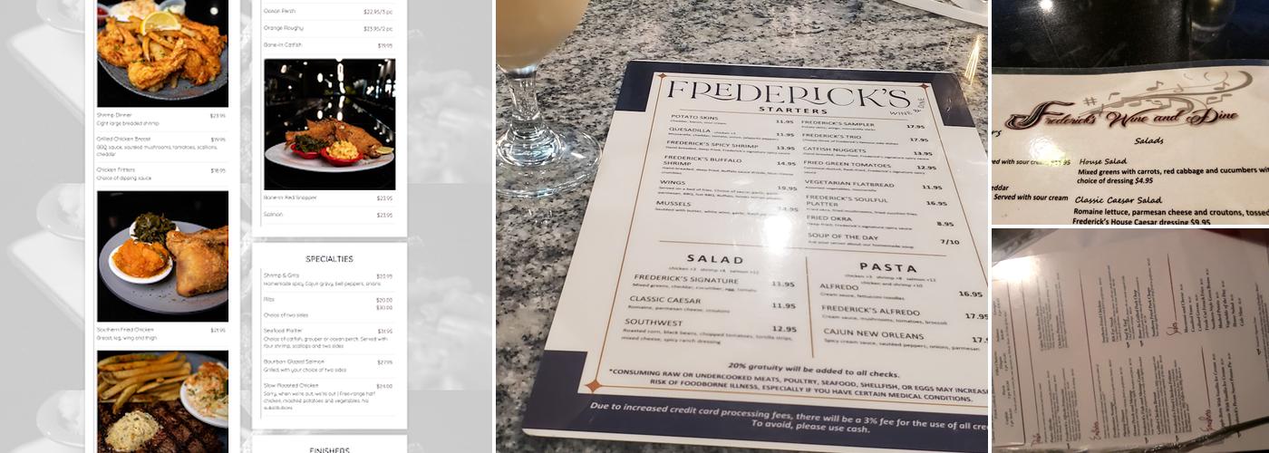 Frederick's Wine and Dine Menu